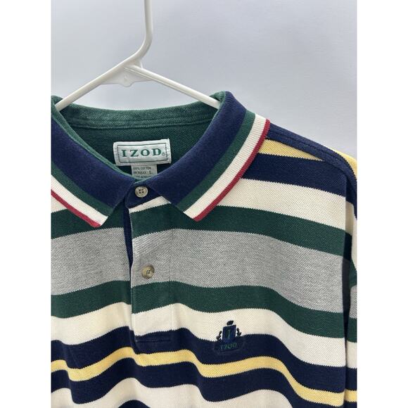 Vintage IZOD Lacoste Mens Polo Shirt Large 90s Neutral Striped Earth Tonal Logo - Picture 3 of 8